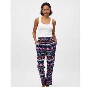 Trina Turk Womens Silk Relaxed Straight Leg Pants Navy Blue‎ Multi Geometric M